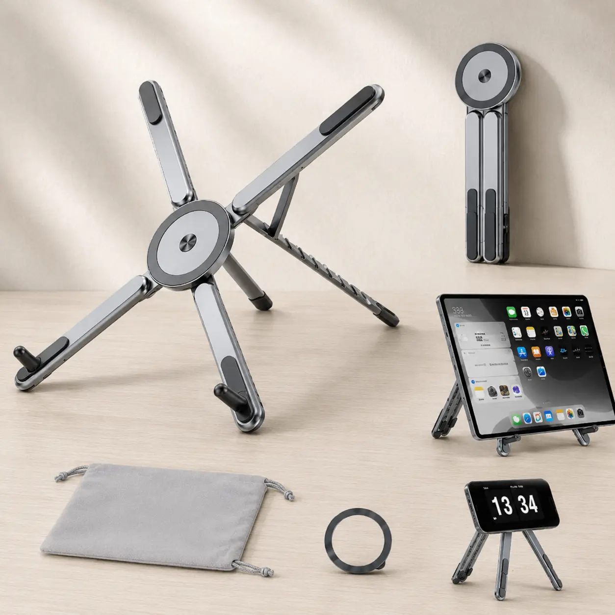 Portable Laptop Stand for Desk, Foldable Adjustable Aluminum Holder for iPad, Tablet & Phone