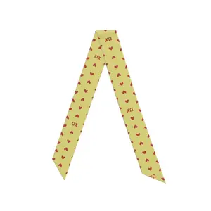 Chi Omega Letters + Hearts Silk Twill Ribbon Scarf