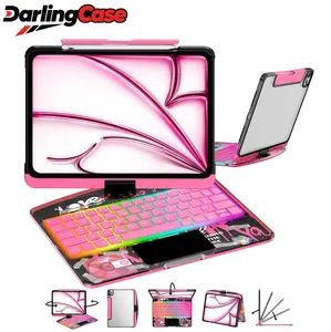 DarlingCase Transparent Cyberpunk RGB Wireless iPad Keyboard Case Y2K Color for iPad Pro 12.9 11 10.9 13-inch M4 2024 2025 with 360 Degree Rotatable Multi-Touch Trackpad Backlit Keyboard Type-C Charging Pencil Holder Tablet Digital