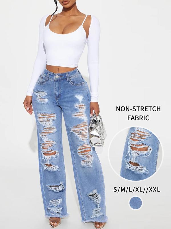 Women's Plain Ripped Jeans, Fashion Casual Denim Jeans for Daily ...