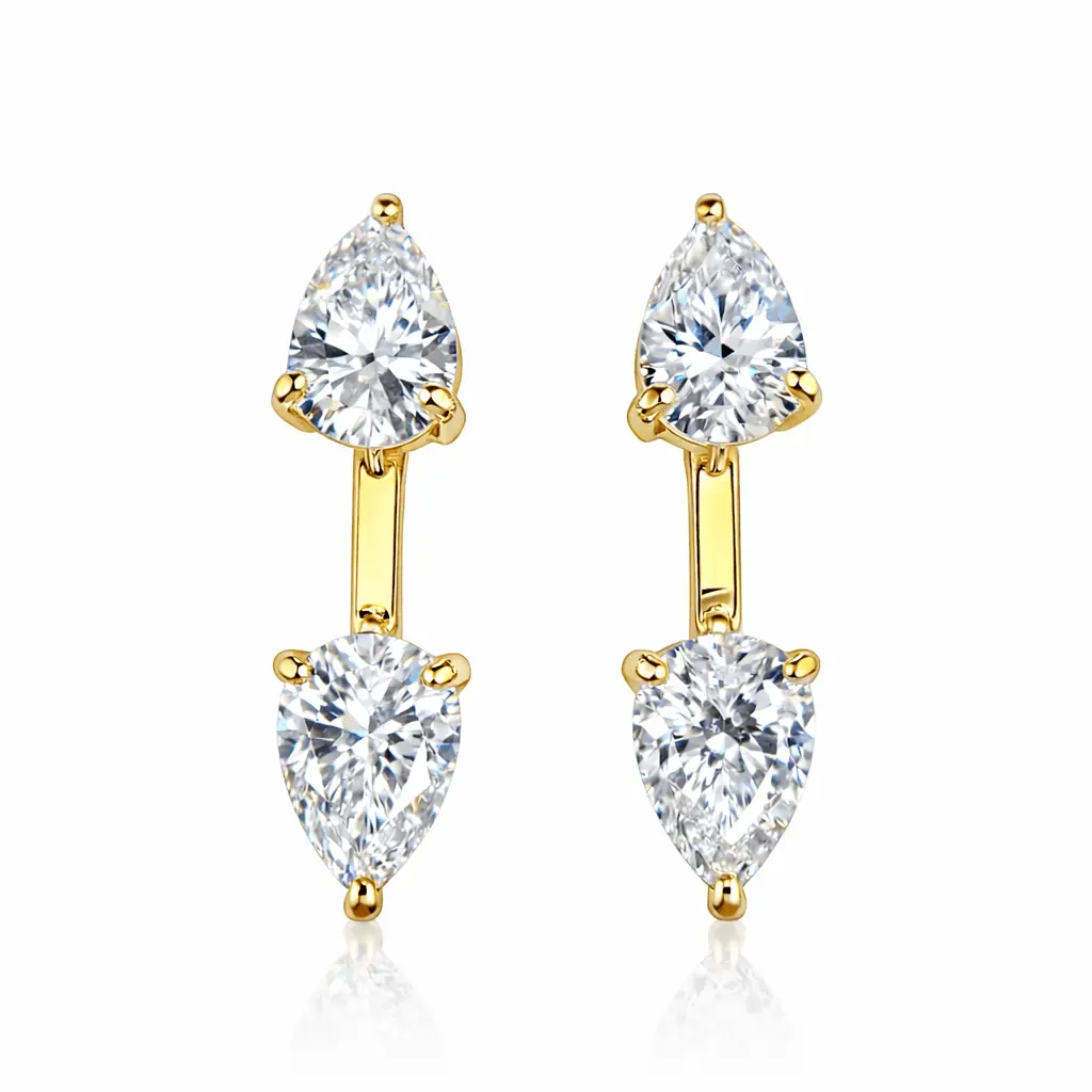 Noa Jewelry Large Floating Double Diamond Studs, Pear Cut 5A Cubic Zirconia | 18K Gold Plated, Lightweight Earrings for an Elegant Look, Minimalist Fashion Jewelry