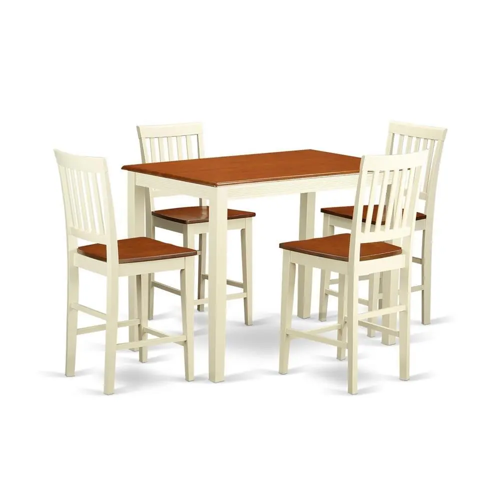 Contemporary Wood Counter-Height Kitchen Table Set with High-Back Stools, Wipe-Clean Indoor Furniture Set for 4, Ideal for Kitchens