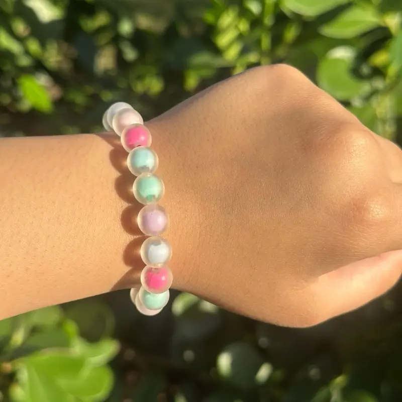 Pink, Blue, and Lavender Bubble Beads Bracelet