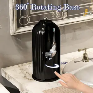 Covered Toothbrush Holder, Waterproof and Dust-Free 360° Rotating Base, Easy to Use,Covered Toothbrush Holder also Applies to Makeup Brush Organizer, Office Supplies Finishing Plastic Vanity