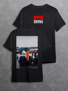 Ayrton Senna F1 Racing Graphic Fitted Casual Long T-Shirt - Legendary Driver Vintage Car Photo Tee for Motorsport Fans