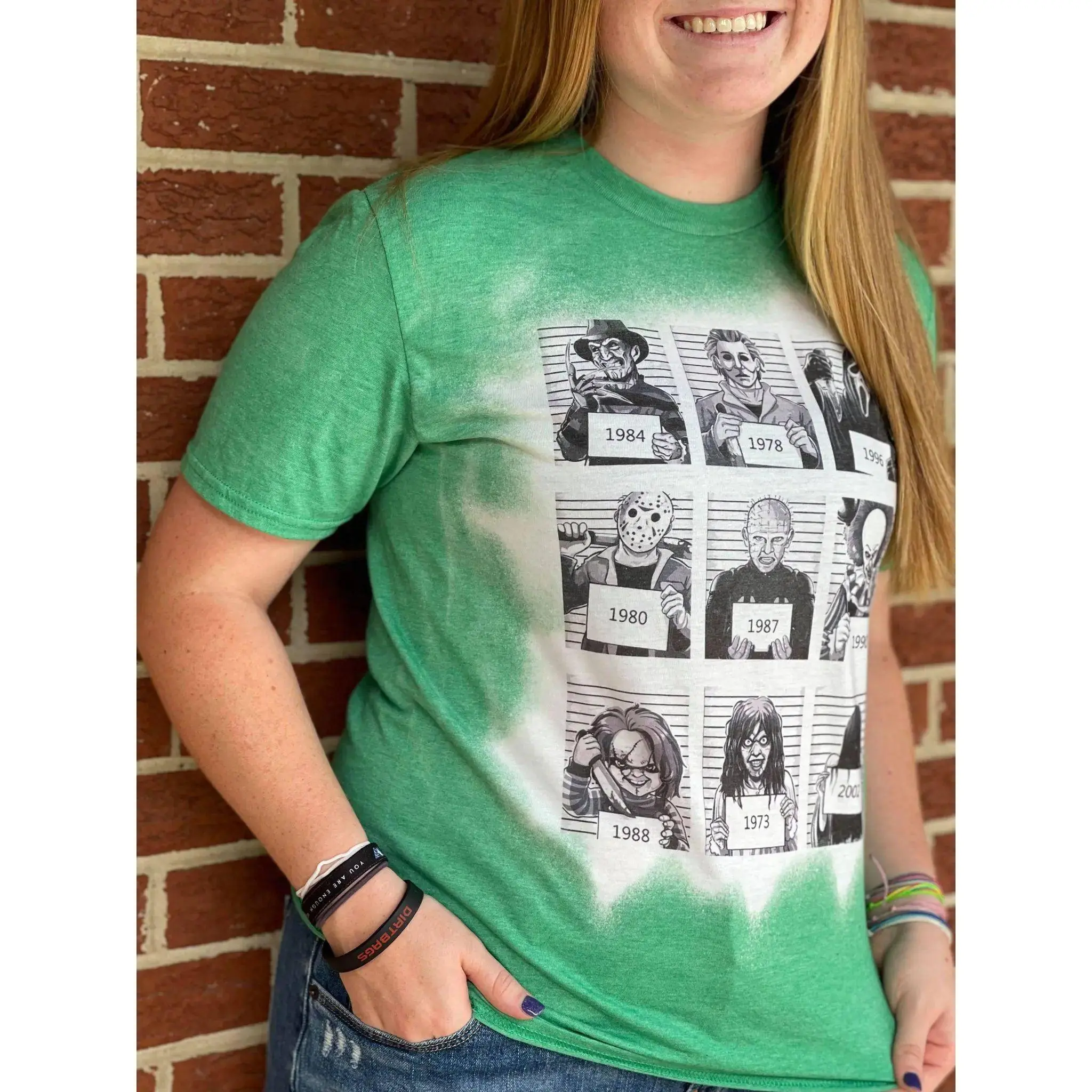 Anvil Halloween Legends Mugshot Bleach Tee - 65/35 Polyester Cotton Blend
