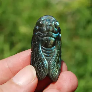 1.75in Labradorite Carved Crystal Cicada, Flashy Crystal Insect Carving f6