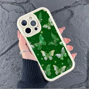 A high-end matte anti-drop phone case with green butterflies flying, suitable for iPhone 17 Air/16 Plus/15 Pro Max/14 Pro/13/12/11/XS Max/X phone case, perfect choice for holiday gifts to family, friends, lovers, boyfriends, girlfriends TY449