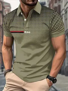 Men's Casual Golf Shirt, Athletic Polo, 3D Printed Polka Dot Geometric Pattern, Breathable Short Sleeve Button Up, Smooth Fabric, Sporty T Shirt