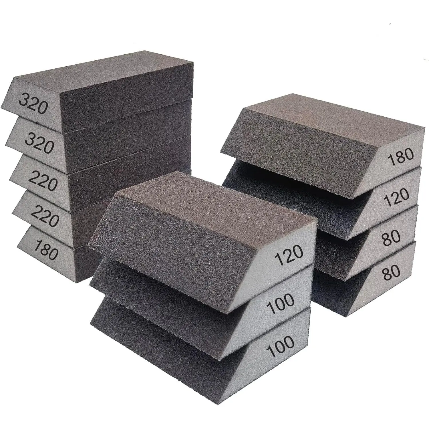 12 Pack Single Sanding Sponge Set - 80/100/120/180/220/320 Grit Sanding Blocks Assortment, Washable and