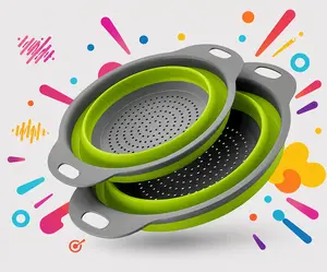 Collapsible Silicone Colander – Space-Saving Strainer for Pasta, Fruits & Vegetables (Green)