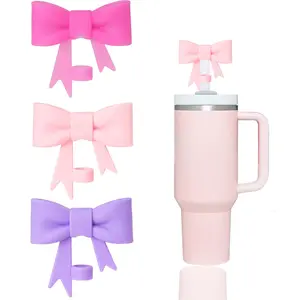 3 Pcs Classic Elegant Bow Straw Covers Cap Toppers Compatible with Stanley 30&40 oz Tumbler Cup,Reusable Cute Silicone Straws Lids Protectors for 0.4 in/10mm Stanleys Cups Accessories