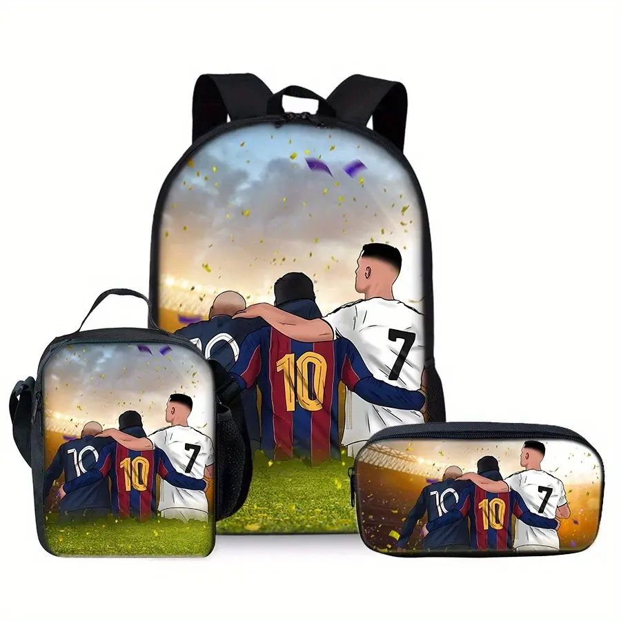 17-inch printed backpack three-piece set (single-layer backpack + shoulder strap round lunch bag + flip-top pencil case) School Backpack Trendy Backpack Backpack For School Artsy Bag Cute Stylish Daypacks