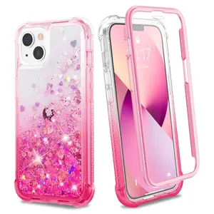 Phone case for iPhone 16 15 14 13 12 12Pro 11Protection Case, iPhone 6/6S/7/8 Case, iPhone SE 2022 Case, Glitter Case with Screen Protector, Full Body Rugged Liquid Shockproof Soft TPU Protective Phone Cover
