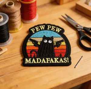 “Pew Pew Madafakas” Cat Patch Funny Meme  Removable Morale Embroidery Patches with Hook and Loop Backing and Iron-on Badge