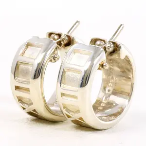 Pre-owned Tiffany & Co. Sterling Silver 925 (Ag925) Small Leather Goods Atlas Silver Earrings