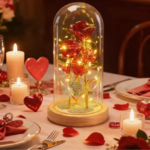 Mother's Day Perfect Gift for Her - Light Up Galaxy Eternal Rose in Glass Dome with Butterfly, Luxury Everlasting Flower Gift for Mom Girlfriend Daughter, Ideal for Birthday Valentine's Day Anniversary