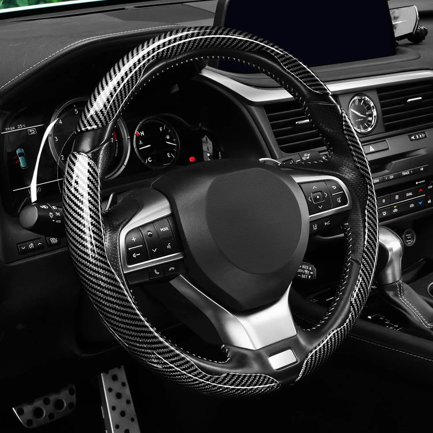 3-Pack Carbon Fiber Steering Wheel Cover Set, Slip Resistant, Moisture Proof, Universal Fit for 14-16 in Cars, SUVs, Trucks