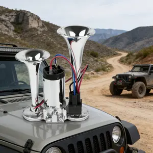 Ultimate Sound Upgrade 130DB Super Loud Dual Trumpet Air Horn Kit with Built-in Compressor Complete Universal 12V Kit for Car Truck SUV Motorcycle Boat Easy DIY Installation Zinc Alloy Chrome All-in-One Package