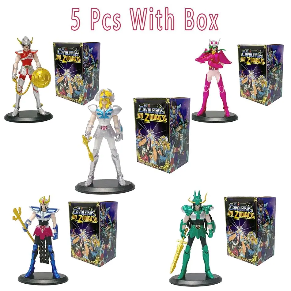 New 5-Piece Saint Seiya Set - Shiryu, Ikki, Hyoga, Shun, Seiya - 6.6in Tall, Ideal for Anime Fans & Collectors