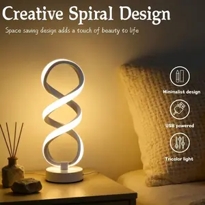 Creative Dual Spiral Three Color Adjustable LED Table Lamp, Soft Lighting, Eye Comfortable, USB Powered, Home Decor