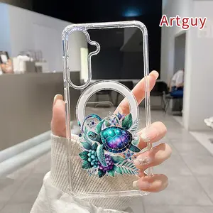 Magnetic Soft Case for Samsung Galaxy S26 Edge S23 Ultra S24 Plus FE S25 S22+ Cosmic Sea Turtle Pattern Anti-Yellowing Shockproof ultra-thin Silicone Crystal Transparent Acrylic Large Hole Cover Supports Wireless Charging
