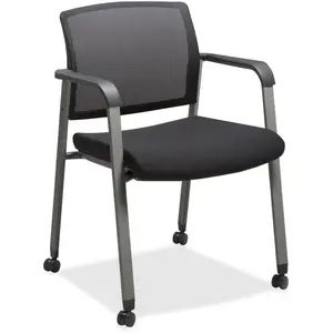 212 MAIN Black Mesh Back Guest Chair - Fabric Seat, Fixed Arms, Square Base with Casters, Stacks Up to 4 Units
