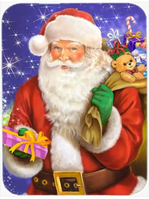 Christmas Santa Claus Themed Heat Resistant 1-Piece Rectangular Tempered Glass Large Chopping Board - Artist Print Enhanced, Non-Slip Grip Countertop Kitchen Cutting Board for Knives, Ready-to-Use