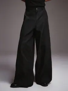 Men's Solid Color Casual High Rise Pants, Pleated Design, Loose Fit, Comfortable Daily Wear, Fashion Men's Clothing, Stylish and Trendy