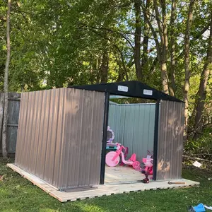 Aoxun Metal Outdoor Storage Shed - Sloped Roof, Waterproof, Double-Hinged Large Lockable Door, Storage Sheds Outdoor for Patio Garden Backyard, Keeps Patio Gear Organized, Holds Yard Tools Neatly, Black-Brown