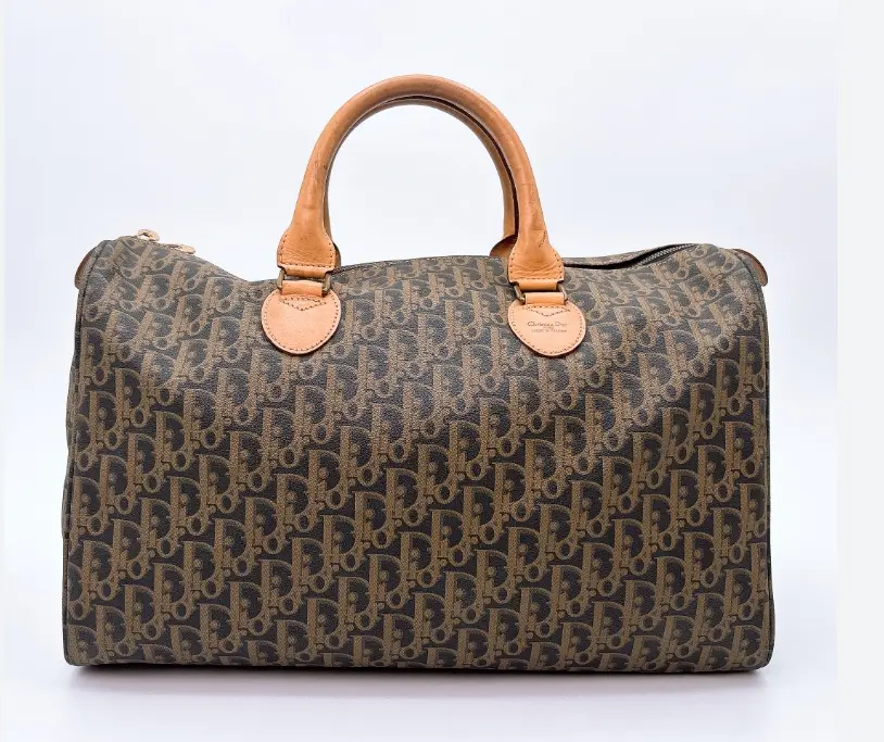 Pre-owned Dior pvc leather tote bags Christian Vintage Trotter Mini Boston Bag Tote Brown