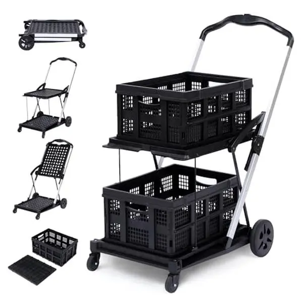 GARVEE FairOnly Folding Shopping Cart with Wheels, Multi Use Functional Collapsible Carts with Storage Gate, Mobile Folding Trolley
