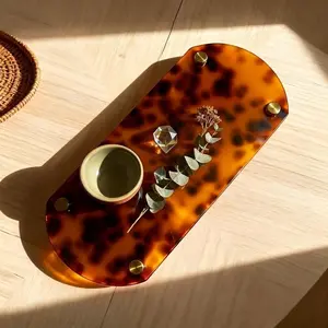 French Chic Acrylic Tray Set, Unique Turtle Pattern Brass Color Leopard Design, Modern Fashion Home Decor, Practical Storage Trays