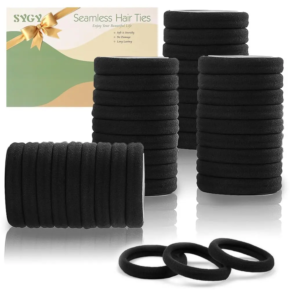 100PCS Black Hair Ties for Women, Seamless Cotton Hair Bands No Crease | No Damage Hair Tie for Thick Thin Hair, Soft Ponytail Holders, Hair Accessories for Girls