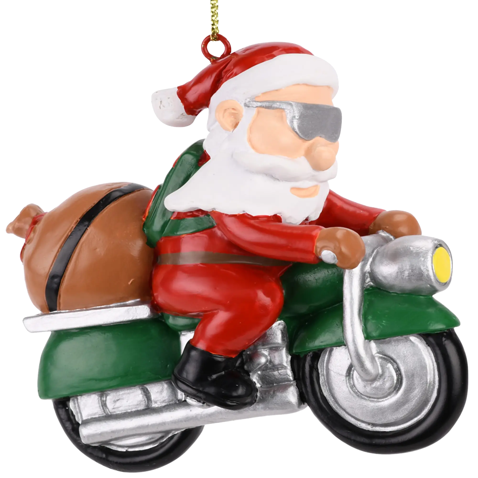 Biker Santa Claus Motorcycle Christmas Tree Ornament Hand-Painted Resin 3.5 Inches
