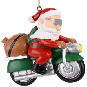 Biker Santa Claus Motorcycle Christmas Tree Ornament Hand-Painted Resin 3.5 Inches