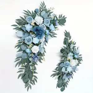 2-piece simulation flower arch decoration - blue and white eucalyptus leaf wedding decoration, suitable for plastic green plant hanging for graduation ceremony, no electricity required, wedding decoration supplies, Artificial Mixed Flower