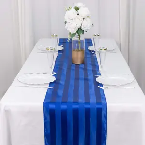 Satin Table Runner 12"x108" Royal Blue - Stripe Wrinkle Resistant Linen