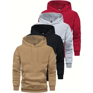 4 PCs Men's Solid Color Hoodie with Kangaroo Pocket, Casual Long Sleeve Hooded Sweatshirt for Outdoor Use
