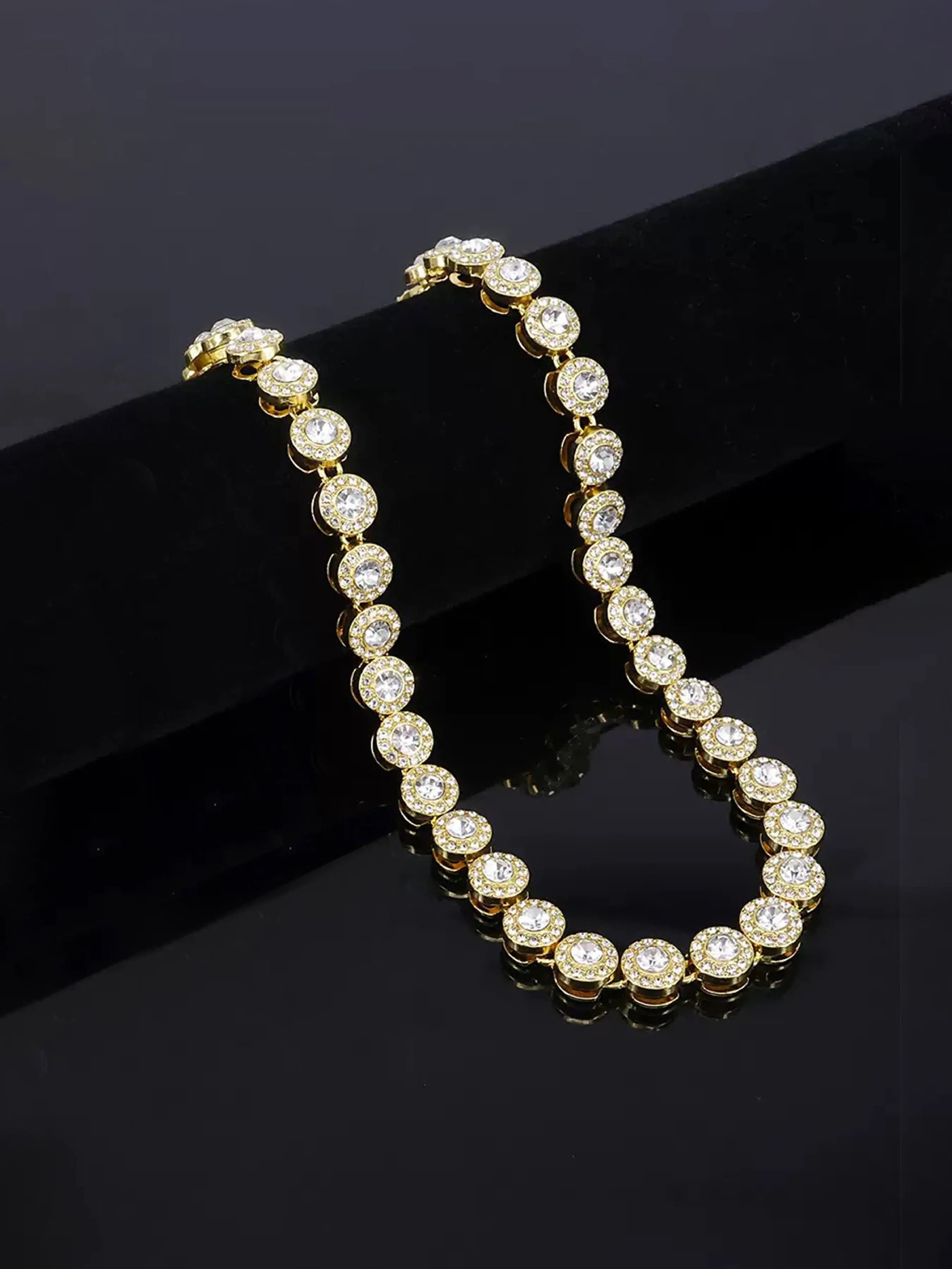 Elegant Zircon Necklace, Round Cubic Link Design, Cuban Link Chain, Cuban Link Style, Zircon Stones, Copper Chain Material, Unisex Appeal, Unisex Fashion Jewelry, Perfect Gift for All Occasions