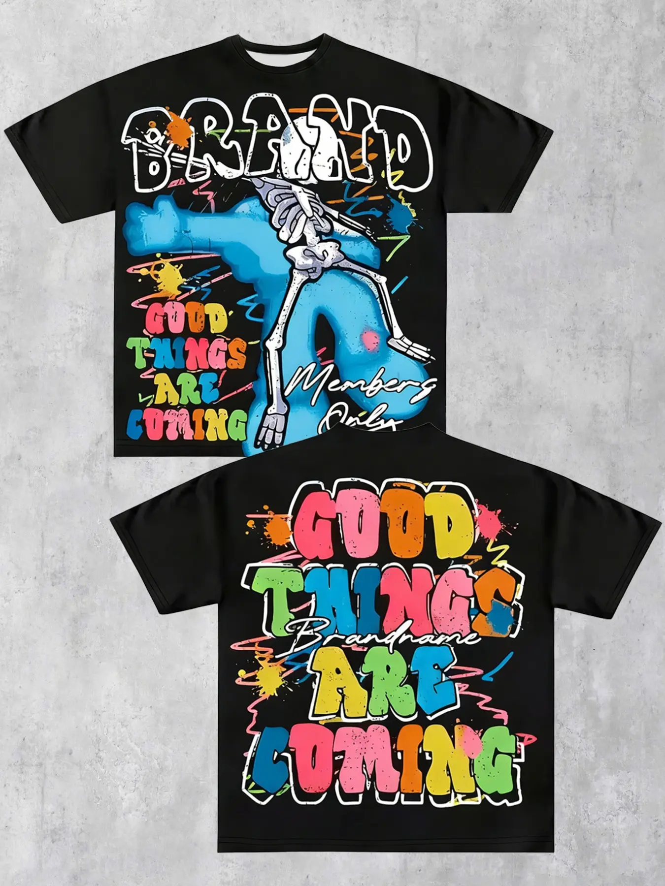 2026 New Men's Street Art Graphic T-Shirt, Oversized Fit Cartoon Skeleton Graffiti Print Casual Tee, Lightweight Comfortable Hip Hop Streetwear Top for Summer, Daily Wear, Night Out, Skate, Street Style, Menswear