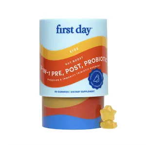 FIRST DAY Kids 3-in-1 Probiotic Gummies – Prebiotic + Probiotic + Postbiotic Supplement – Supports Digestive & Oral Health, Immune Function & Energy Levels – 30-Day Supply