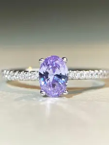 Pure Silver Ring Pigeon Egg Shape, Women's 1 Carat Oval Diamond Paraiso Blue, Elegant Jewelry Accessory, Solitaire Engagement Ring, Wedding Engagement Ring