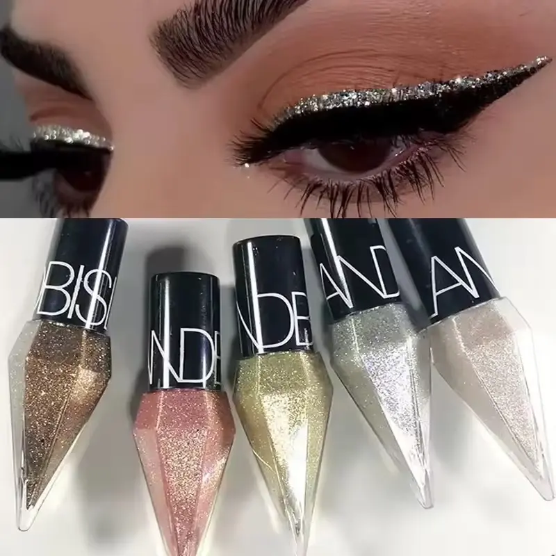 5 pcs Set Shiny Eyeliners Pigmented Silver Rose Gold Liquid Glitter Eyeshadow Professional Beauty Cosmetics Makeup for Women Shimmer Highly Pigmented Palette Ideal for Experimentation