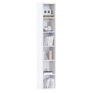 6-Tier 68.5in Open Tall Skinny Bookshelf, Modern Skinny Cubes Storage Organizer Display Shelving ，Wooden Cube Storage Shelf for Home Office, Living Room, Bedroom, Rustic Brown