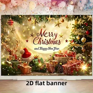 Christmas Hat Gift Theme Background Banners - Table Decors Background, Party Supplies, Baby Shower Banner, Photo Booth Props, Indoor & Outdoor Decoration, Room Decoration For Teenage Boys And Girls