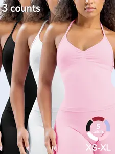 3 Pcs Women Longline Strappy Top Fitness Sports Yoga Gymwear Gym Apparel Gym Clothes Gym Athletic Clothes Tanks Workout Sportswear Activewear Outdoor Running Tops