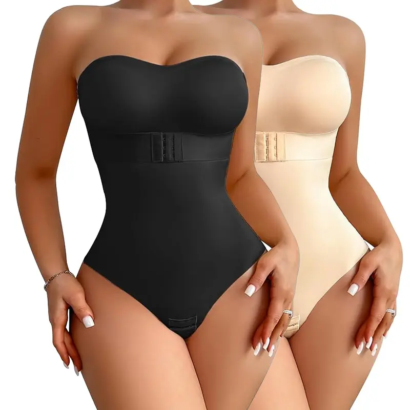 New Bustier Shapewear Bodysuit Tummy Control Strapless Bra Shapewear for Women Strapless Faja Body Shaper Thong Light Shapewear Womenswear Plus Size S-4XL Black Basic Casual