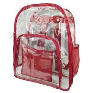 212 MAIN Deluxe See-Through PVC Vinyl Backpack, 17 in Size, 0.5 mm Thickness, Dual Zippers, Mesh Pockets