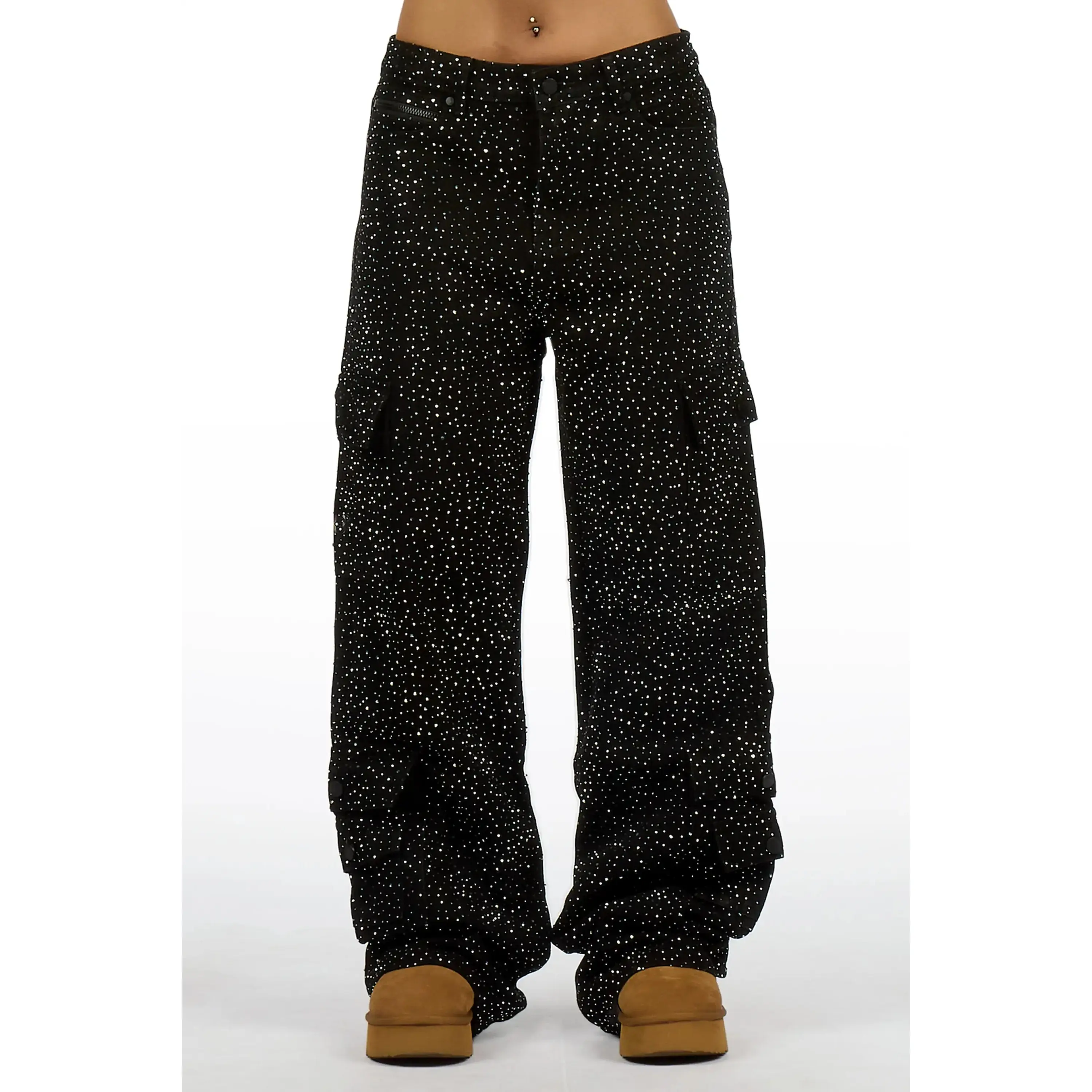 Dominika Black Rhinestone Baggy Fit Jean